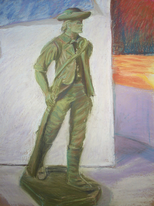 Pastel painting of a historical battle scene featuring mounted combatants